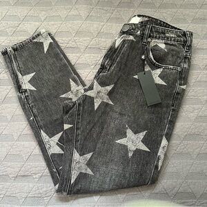 One Teaspoon Freebirds Gray Camden Star Pattern Jeans with Zipper at hem